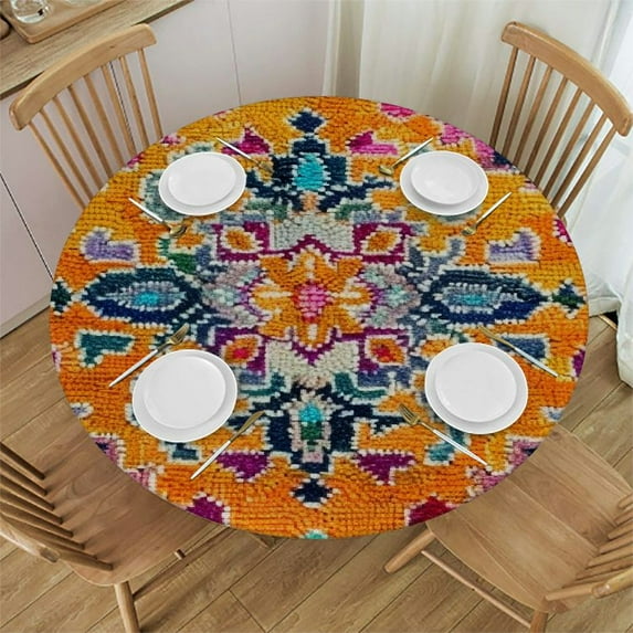 WYYP Medallion Design Round Tablecloth for Picnic Dining Kitchen Farmhouse 100% Polyester Fiber White