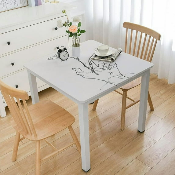 WYYP Minimalist Line Art Abstract Flower Square Fitted Table Cloths white