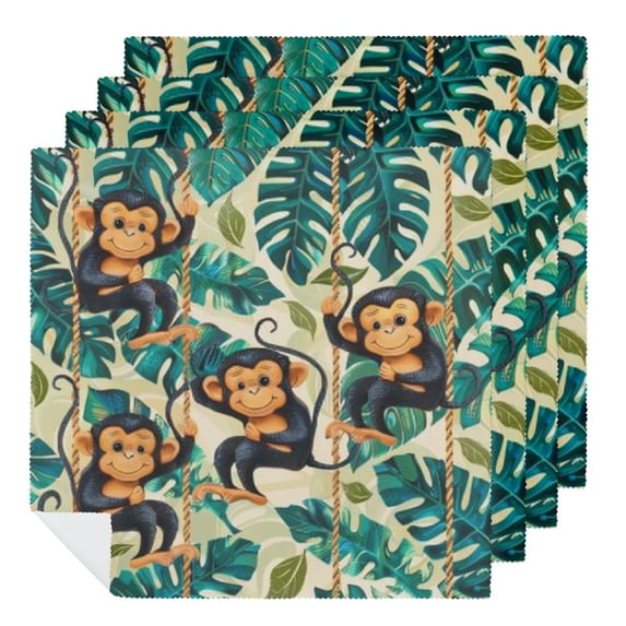 WYYP Monkeys Leaves Line Cloth Napkin Reusable Party Dinner Decoration Washable Napkins 4 PCS