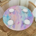 thumbnail image 1 of WYYP  Mosaic Blue Pink Fitted Round Table Cover with Elastic Protector Table Kitchen Dinner Waterproof Oil-Proof Tablecloth White, 1 of 7