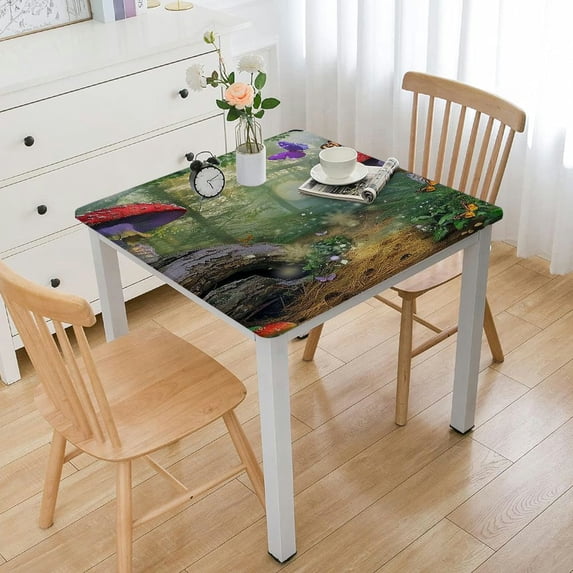 WYYP Mushrooms Butterflies Forest Square Table Cover 100% Polyester Fiber 40*40