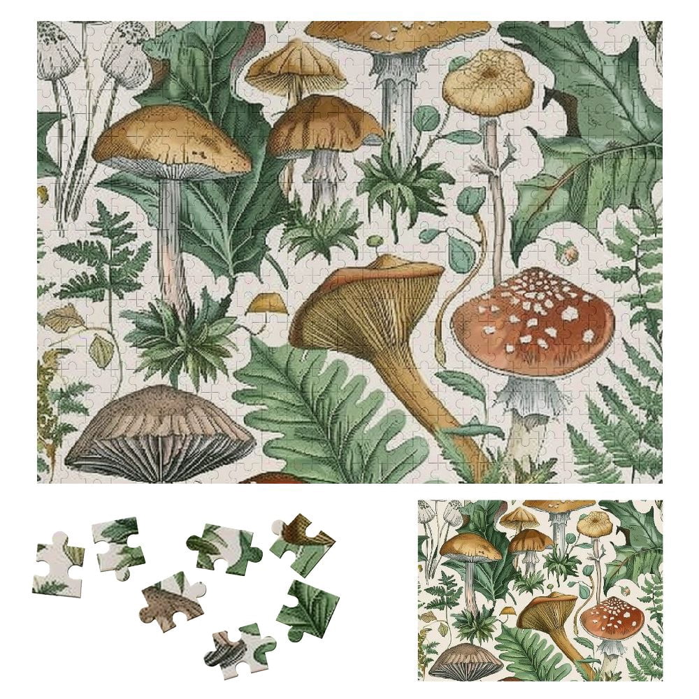 WYYP Mushrooms Plants Green Leaves Wooden Jigsaw Puzzle Challenging ...