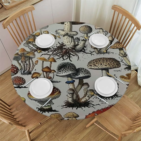 WYYP Mushrooms Round Table Cover 100% Polyester Fiber Waterproof White