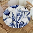 thumbnail image 1 of WYYP Navy Blue and Grey Flower Round Table Cover 100% Polyester Fiber for Outdoor Picnic Camping and Indoor Kitchen Dining Party White, 1 of 8