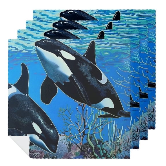 WYYP Orca Whales, Corals, Seaweed Cloth Napkins Polyester Reusable Machine Washable Fabric for Events Gift 6 PCS