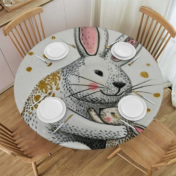WYYP Outdoor Fitted Cute Cartoon Kangaroo Rectangular Tablecloth White