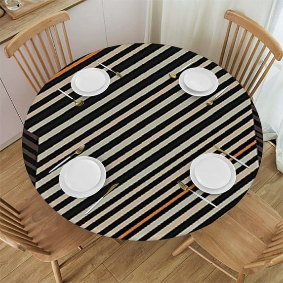 WYYP Outdoor Fitted Round Tablecloth Modern Neutral Abstract Boho Minimalist Line Canvas White