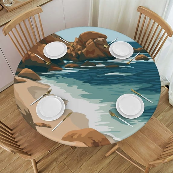 WYYP Outdoor Fitted Waterproof Resistant Fabric Polyester Fiber Round Tablecloth White