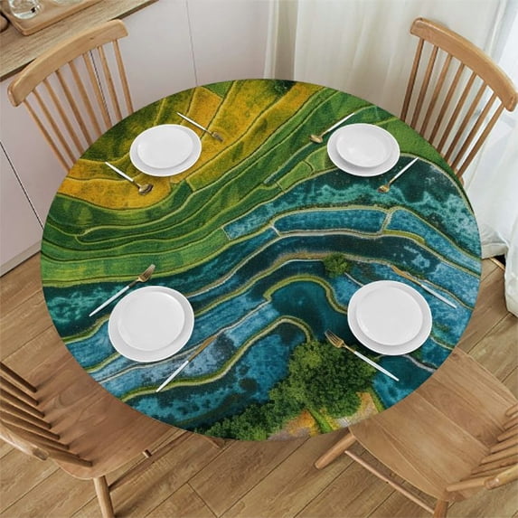 WYYP Outdoor Picnic Camping and Indoor Kitchen Dining Party 100% Polyester Fiber Waterproof Round Tablecloth White