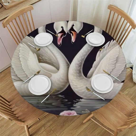 WYYP Outdoor Picnic Camping and Indoor Kitchen Dining Party Satin Square Pretty Blush Swan Decorative Tablecloth White