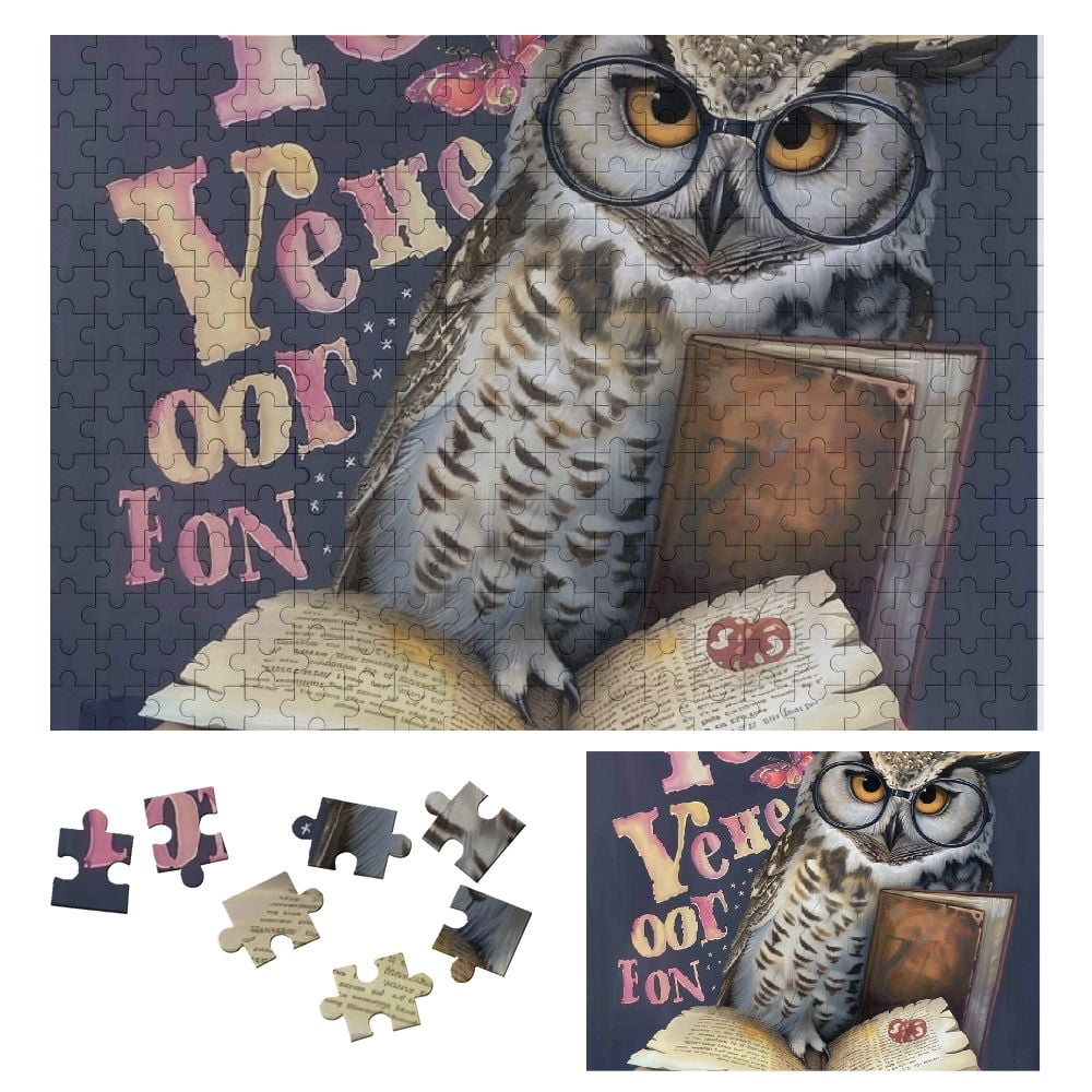WYYP Owl Glasses Book Wooden Jigsaw Puzzle for Adults and Kids Gift for ...