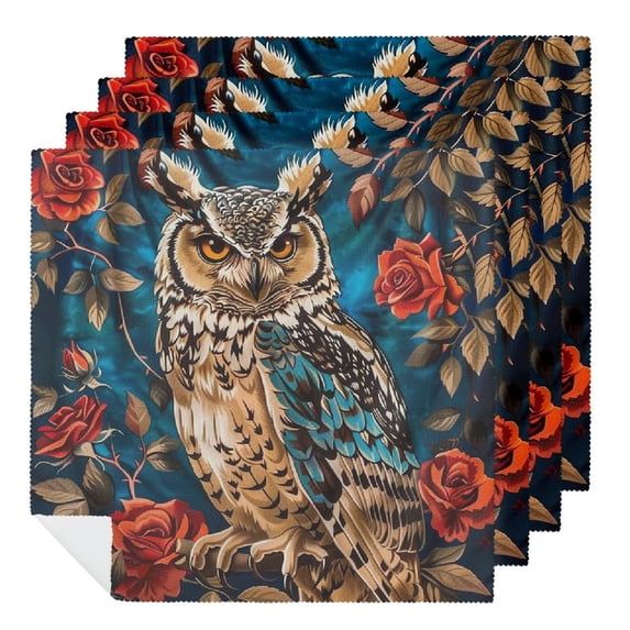 WYYP Owl Rose Cloth Napkins Polyester Gift Dinner Napkin for Dining Table Kitchen Daily Party Housewarming Farmhouse Decor 4 PCS
