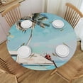thumbnail image 1 of WYYP Palm Trees Beach Summer Round Tablecloth Waterproof 100% Polyester Fiber for Picnic Dining Kitchen Farmhouse White, 1 of 8