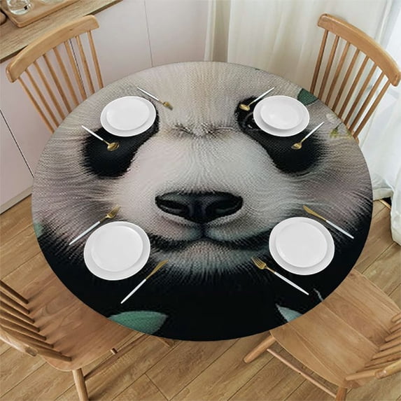 WYYP Panda Bear Flowers Wreath Round Tablecloth Outdoor Picnic Camping and Indoor Kitchen Dining Party 100% Polyester Fiber Table Cover White