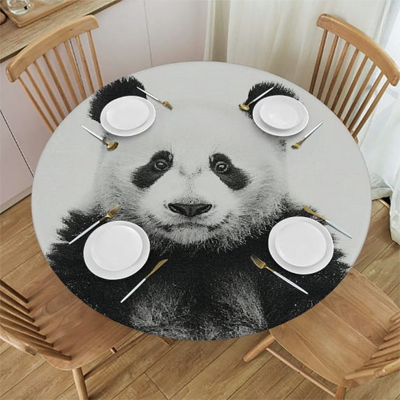 WYYP Panda Bear Round Tablecloth 100% Polyester Fiber Waterproof White