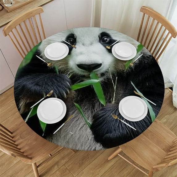 WYYP Panda Bear Round Table Cover 100% Polyester Fiber Tablecloth White