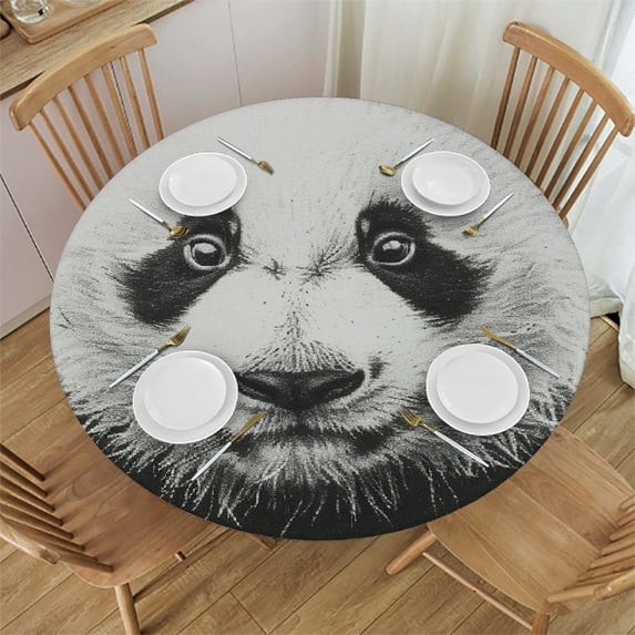 WYYP Panda Bear Round Table Cover 100% Polyester Fiber Waterproof White