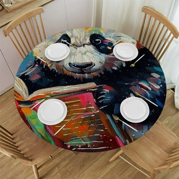 WYYP Panda Bear Panda Bear Round Tablecloth - Full Width Single-Sided Printing - 100% Polyester Fiber - Outdoor Picnic Camping and Indoor Kitchen Dining Party White