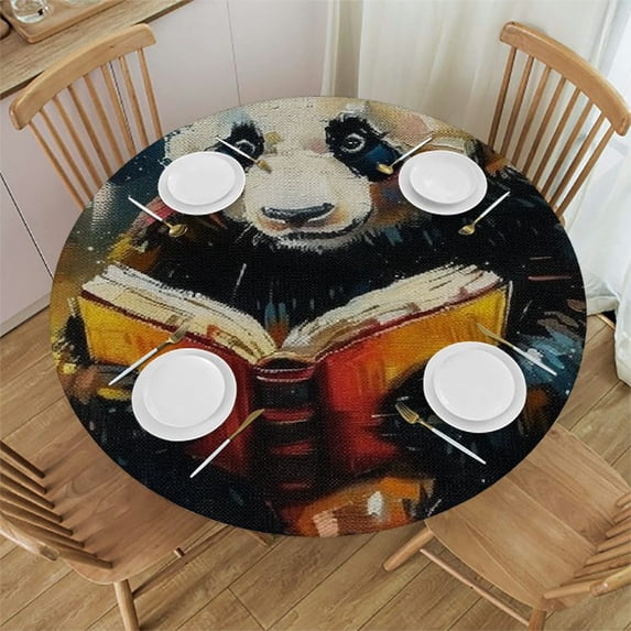 WYYP Panda Bear Round Tablecloth Outdoor Fitted 100% Polyester Waterproof Resistant Fabric White