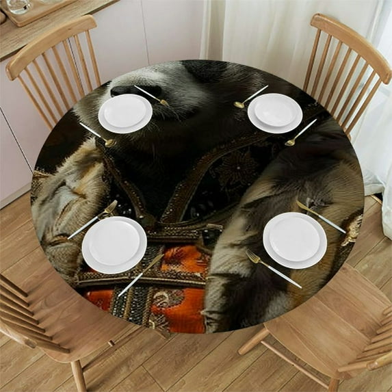 WYYP Panda Bear Round Tablecloth Washable for Home Kitchen Outdoor Decoration 100% Polyester Fiber Outdoor Fitted White
