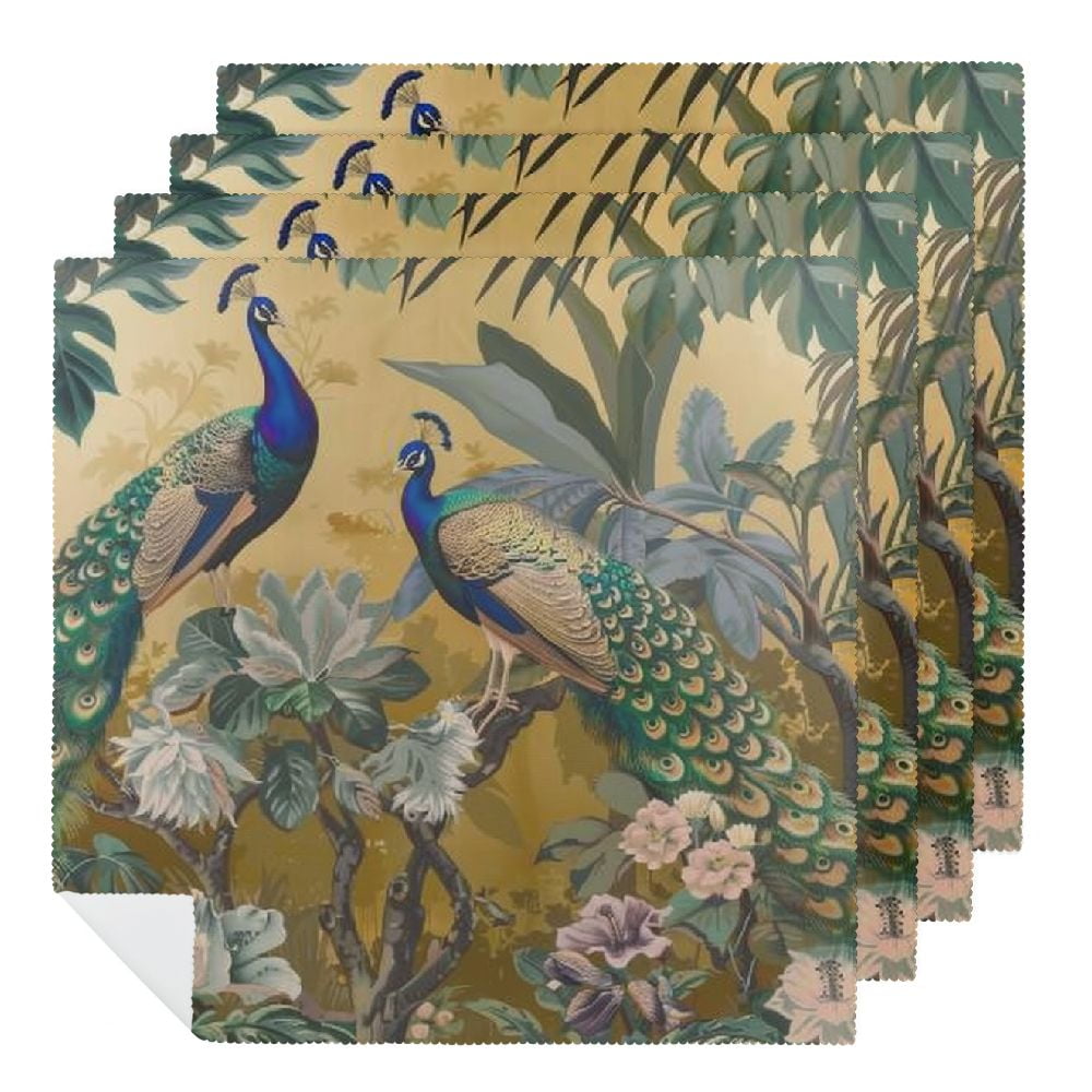 WYYP Peacocks Flowers Art Deco Cloth Napkin Reusable Party Dinner