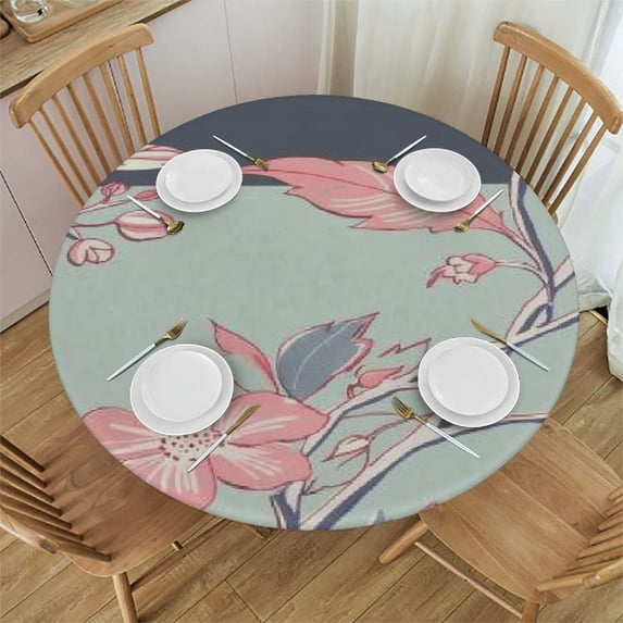 WYYP Peony Flowers and Birds with Butterfly Round Tablecloth 60 Inch Reusable Circle Table Cover Polyester Washable Circle Table Cloth for Kitchen Dining Room Picnic Patio Wedding Party 54-58