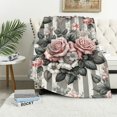 thumbnail image 1 of WYYP Pink Gray Floral Flower Rose Super Soft Flannel Material Blanket White, 1 of 6
