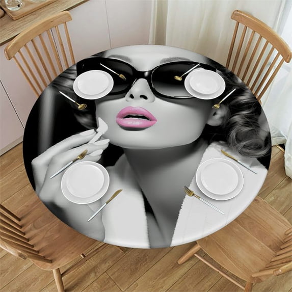 WYYP Pop Art Round Tablecloth Waterproof Resistant Fabric 100% Polyester Fiber Outdoor Picnic Camping and Indoor Kitchen Dining Party White