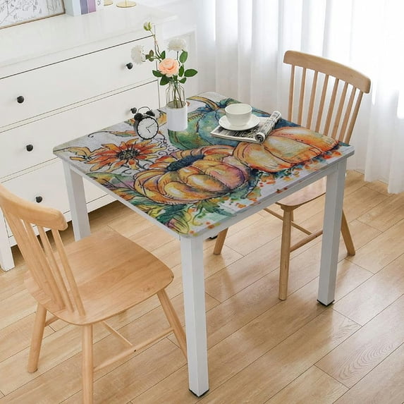 WYYP Pumpkins Flowers Candle Square Fitted Table Cloths 100% Polyester Fiber Halloween 40*40