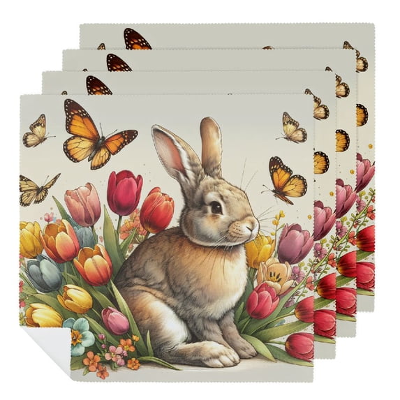 WYYP Rabbit Flowers Butterflies Cloth Napkins Washable Reusable for Party Dinner Decoration 6 PCS