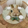 thumbnail image 1 of WYYP Rabbit Flowers Butterflies Round Tablecloth Waterproof Resistant Fabric 100% Polyester Fiber with Elastic Edge White, 1 of 8