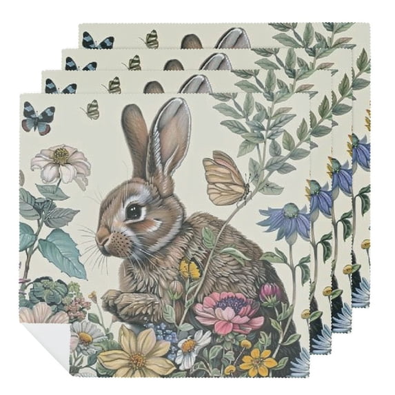 WYYP Rabbit Flowers Butterfly Cloth Napkins Polyester for Farmhouse Party Dining Table Decor Home Decor 6 PCS