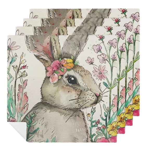 WYYP Rabbit Flowers Whimsical Cloth Napkins Polyester Gift Home Decor 2 PCS