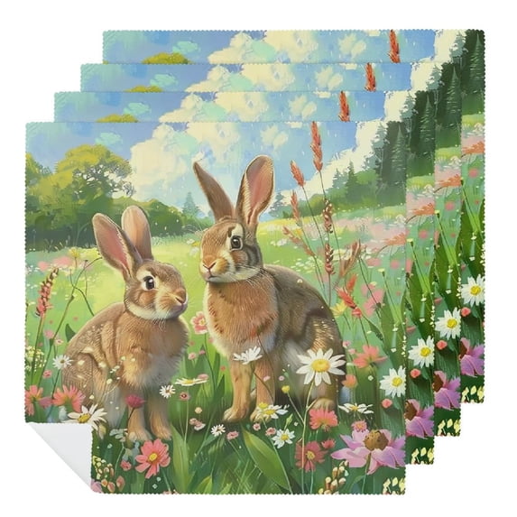 WYYP Rabbits Flowers Beatrix Potter Polyester Home Decor Cloth Napkin Reusable 4 PCS