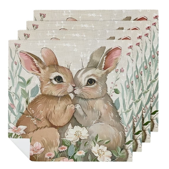 WYYP Rabbits Flowers Vintage Dinner Napkin for Dining Table Kitchen Daily Party Housewarming Farmhouse Decor 2 PCS