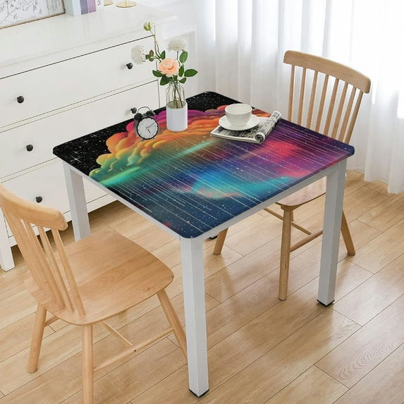 WYYP Rainbow Cloud Stars Square Tablecloth Washable for Home Kitchen Outdoor Decoration 100% Polyester Fiber 36*36