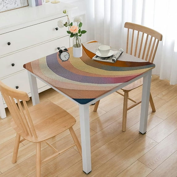 WYYP Rainbow Crescent Geometric Abstract Art Square Tablecloth Outdoor Fitted 100% Polyester Fiber 36*36