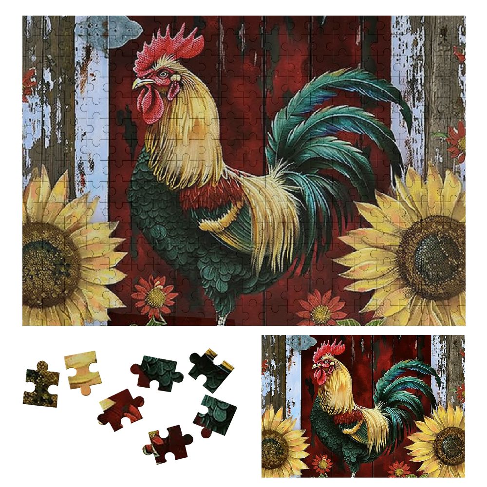 ONETECH Rooster Sunflowers Wooden Jigsaw Puzzle for Adults and Kids ...