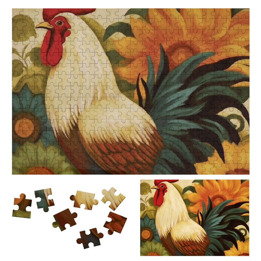WYYP Rooster Sunflowers Folk Art Wooden Jigsaw Puzzle for Adults and ...