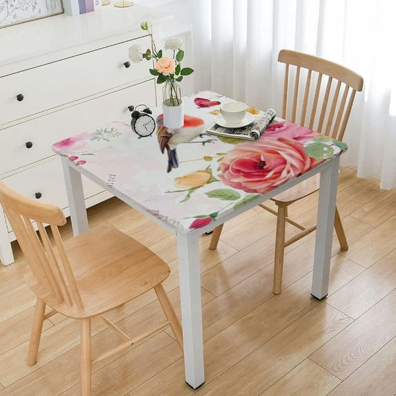 WYYP Rose Flower Whimsical Square Tablecloth Outdoor Fitted 100% Polyester Fiber 36*36