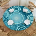 thumbnail image 1 of WYYP  Round Edge Closing Tablecloth, Aqua Elastic Edged Tablecloth, Tribal Hippie Floral Leaves Mandala Rounds, Fit Round Tables, Buffet Table, Parties, Holiday Dinner White, 1 of 7