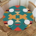 thumbnail image 1 of WYYP  Round Edge Closing Tablecloth, Aztec Elastic Edged Tablecloth, Geometric Shapes on Teal, Fit Round Tables, for Outdoor Indoor Use, Multicolor White, 1 of 7