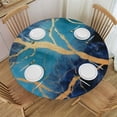 thumbnail image 1 of WYYP  Round Fitted Tablecloth Blue Marble Texture Print Table Cloth with Elastic Edged Waterproof Wipeable Round Table Cover for Patio Parties Outdoor Decor White, 1 of 7
