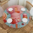thumbnail image 1 of WYYP  Round Fitted Tablecloth Cute Candy Pattern Table Cloth with Elastic Edged Waterproof Wipeable Round Table Cover for Patio Parties Outdoor Decor White, 1 of 7