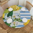thumbnail image 1 of WYYP  Round Fitted Tablecloth Stripes Lemon Flower Fruits Pattern Table Cloth with Elastic Edged Waterproof Wipeable Round Table Cover for Patio Parties Outdoor Decor White, 1 of 7