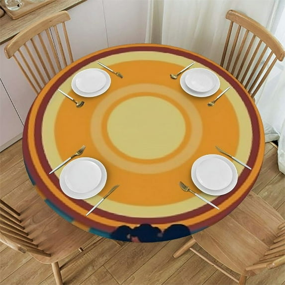 WYYP Round Tablecloth,Retro Sun Waterproof Table Cloth Cover Cover Heat Resistant for Kitchen Dining Indoor Outdoor Farmhouse Decor White