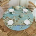thumbnail image 1 of WYYP  Seashell Round Tablecloth, Summer Ocean Starfish on Blue Wooden Board Print, Coastal Beach Sand Circular Table Cover 60 Inch for Dining Kitchen Outdoor Parties Decor 54-58, 1 of 8