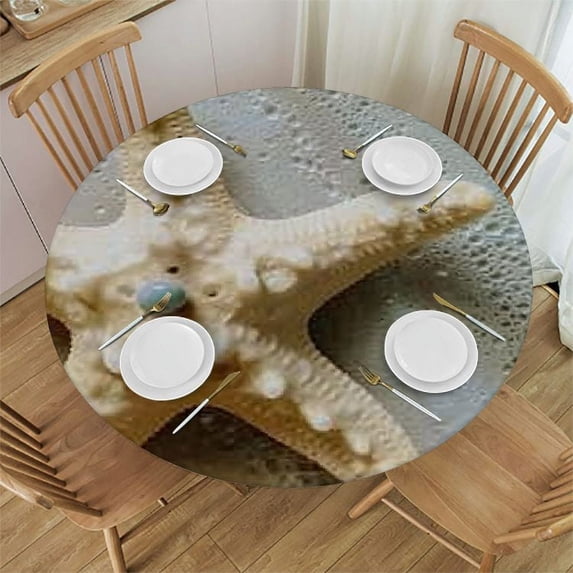 WYYP Seashells Table Cloth Seacoast Beach Starfish and Seashells Tablecloth Picnic Table Cover BBQ Table Cloths Polyester for Kitchen Restaurant Coffee Table 38-42