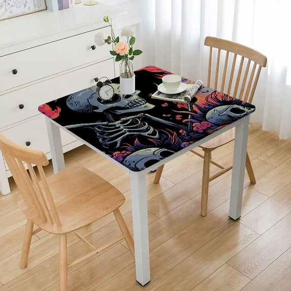 WYYP Skeleton Skulls Death Square Tablecloth for Picnic Dining Kitchen Farmhouse 100% Polyester Fiber 46*46