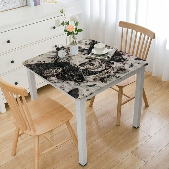 WYYP Skull Butterfly Tapestry Square Fitted Table Cloths 100% Polyester Fiber 40*40